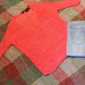 Express Coral and white sweater